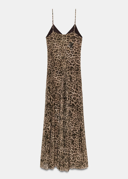 Pixie | Women's Leopard Print Spaghetti Strap Flowy Maxi Summer Dress