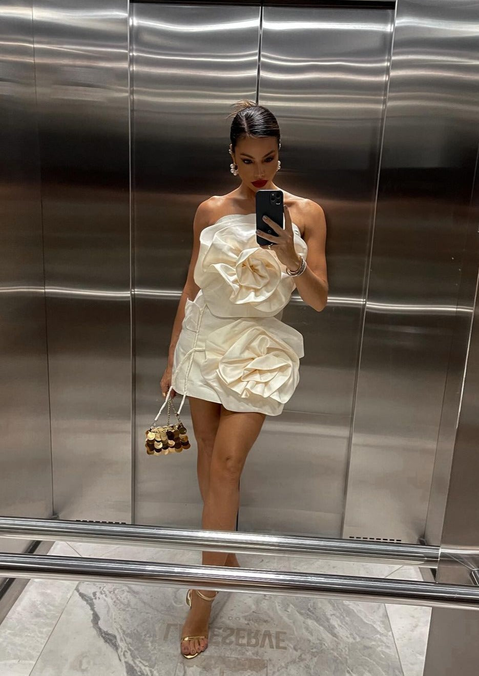Anna | Women's Strapless Mini Dress with Flower Details