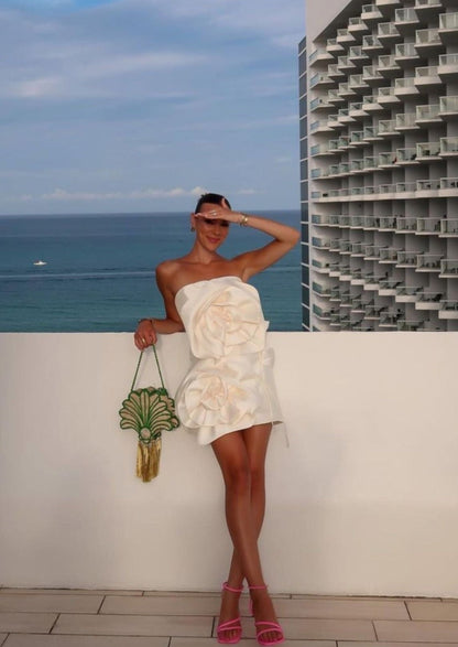 Anna | Women's Strapless Mini Dress with Flower Details