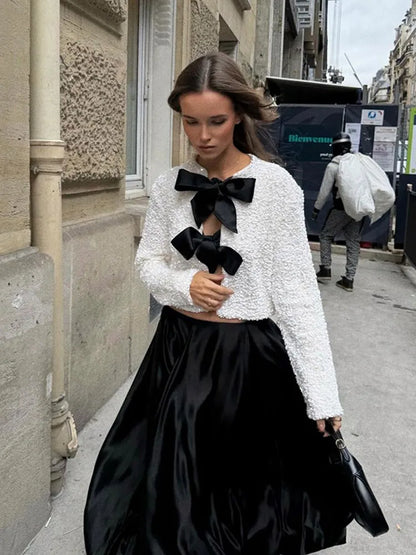 Bella | Top de Fête à Manches Longues Avec Nœud en Séquins pour Femme