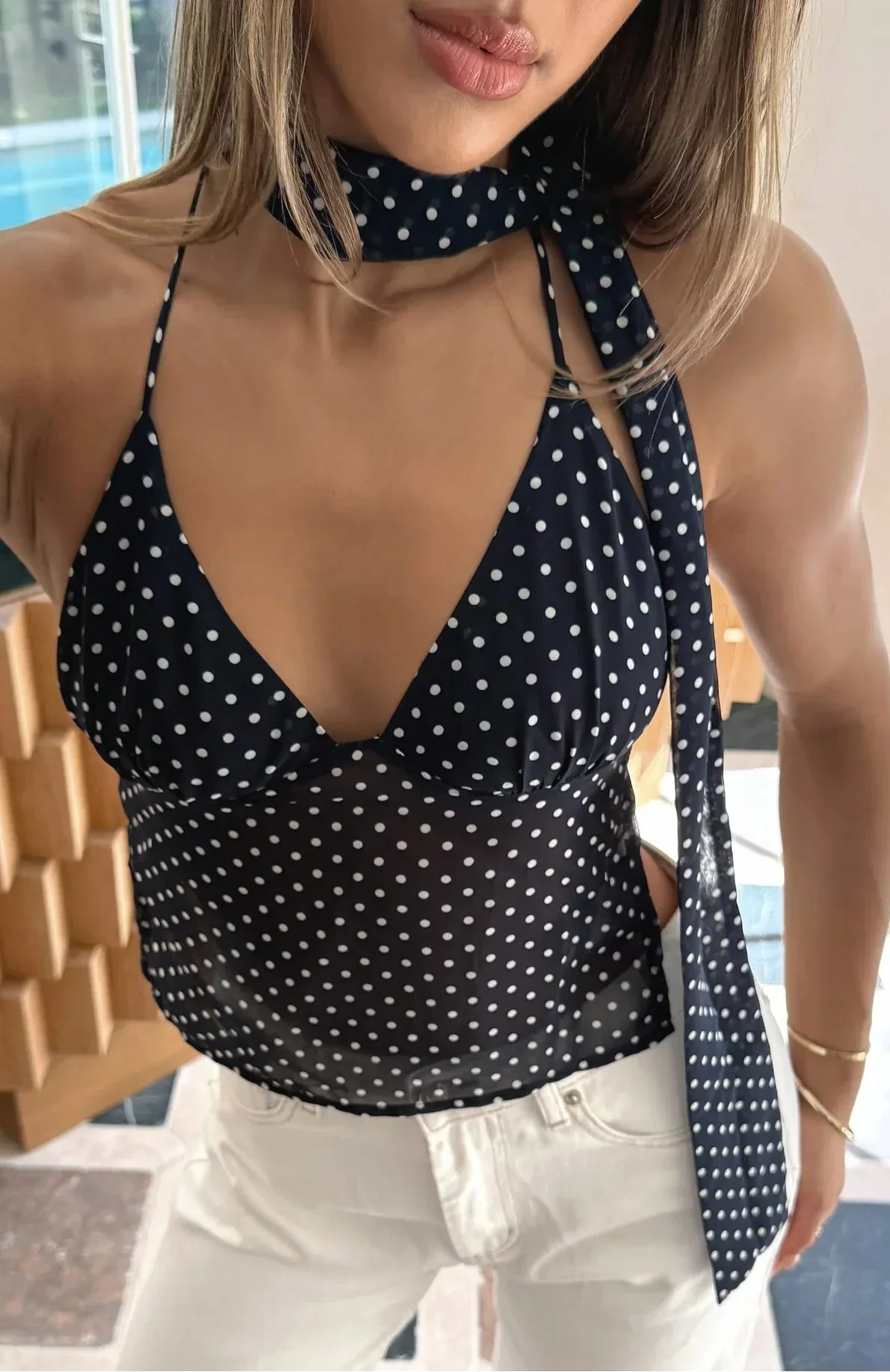 Lilly | Débardeur D'Été à Pois pour Femme Avec Écharpe