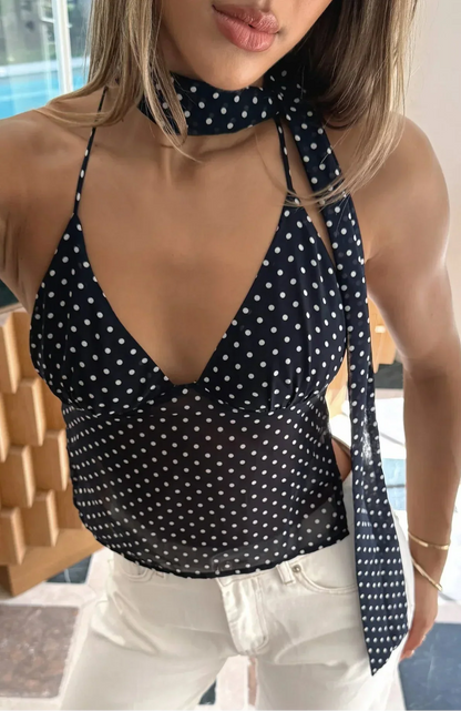 Lilly | Débardeur D'Été à Pois pour Femme Avec Écharpe