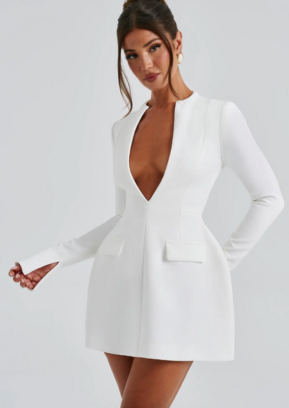 Vera | Robe Blazer Courte pour Femme à Manches Longues et Col en V Profond