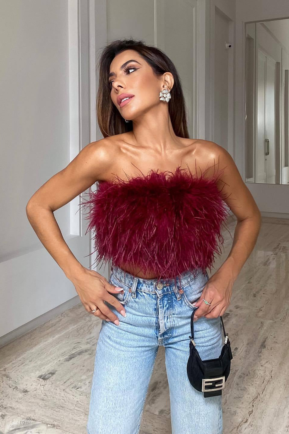 Romee | Haut Bustier à Plumes pour Festival et Soirée pour Femme