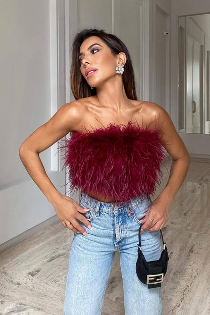 Romee | Haut Bustier à Plumes pour Festival et Soirée pour Femme