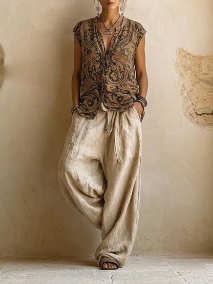 Elena | Completo di 3 pezzi con pantaloni a gamba larga e cardigan