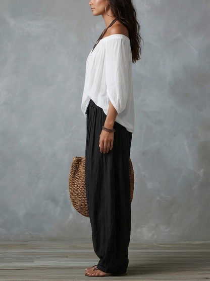 Luna - Completo con spalle scoperte e pantaloni fluidi