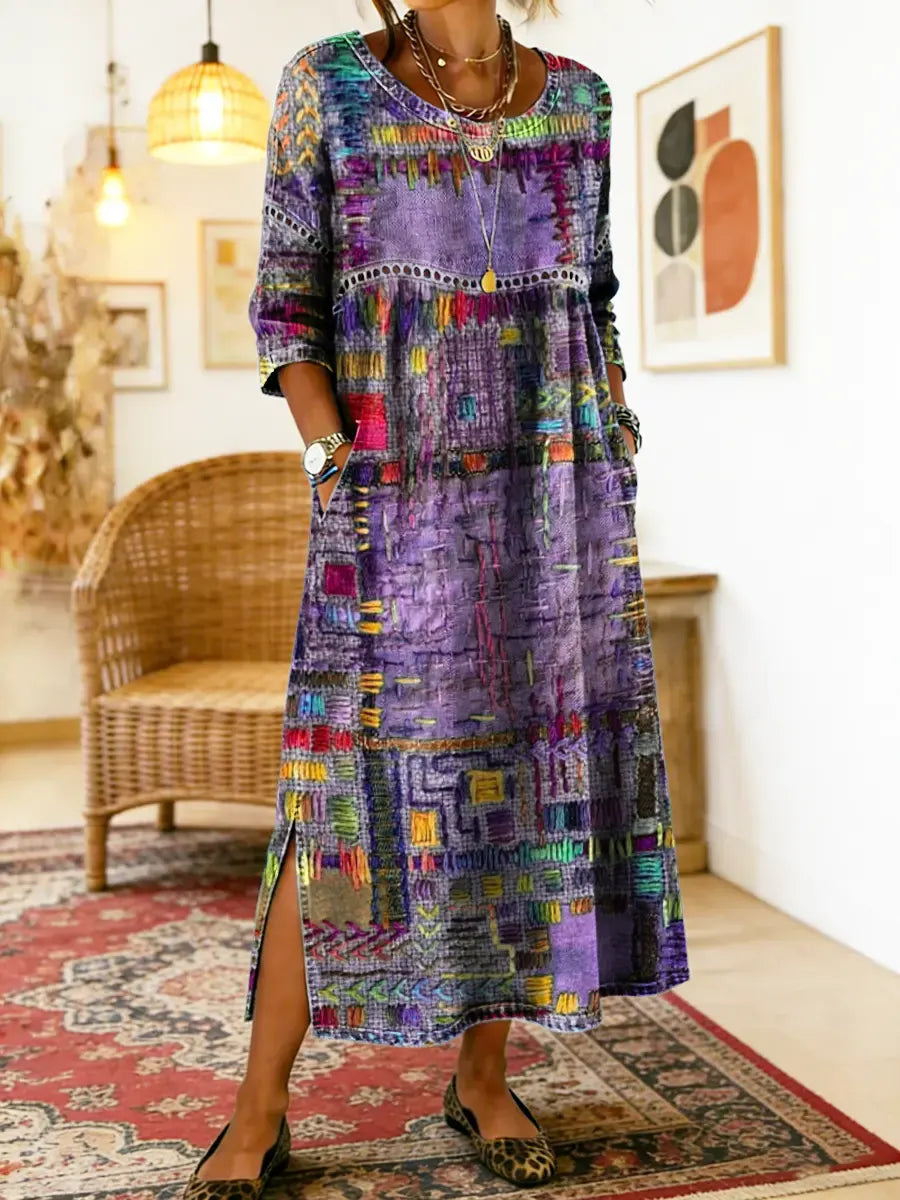 Manuela vestito in denim con patchwork etnico