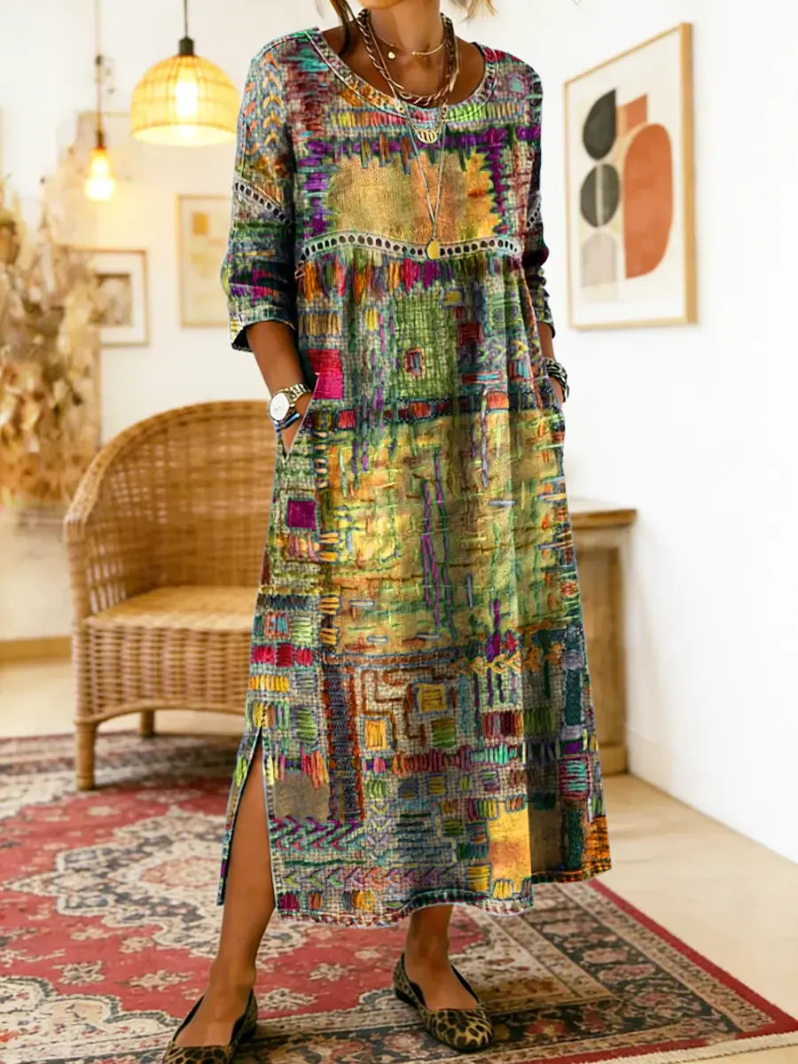 Manuela Vestito Denim con Patchwork Etnico