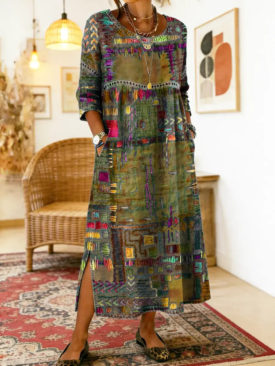 Manuela Vestito Denim con Patchwork Etnico