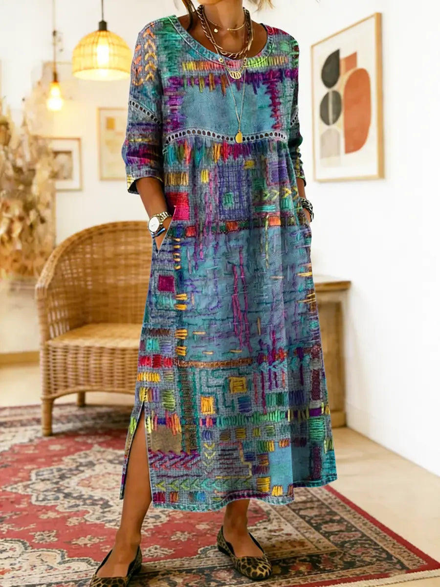 Manuela Vestito Denim con Patchwork Etnico