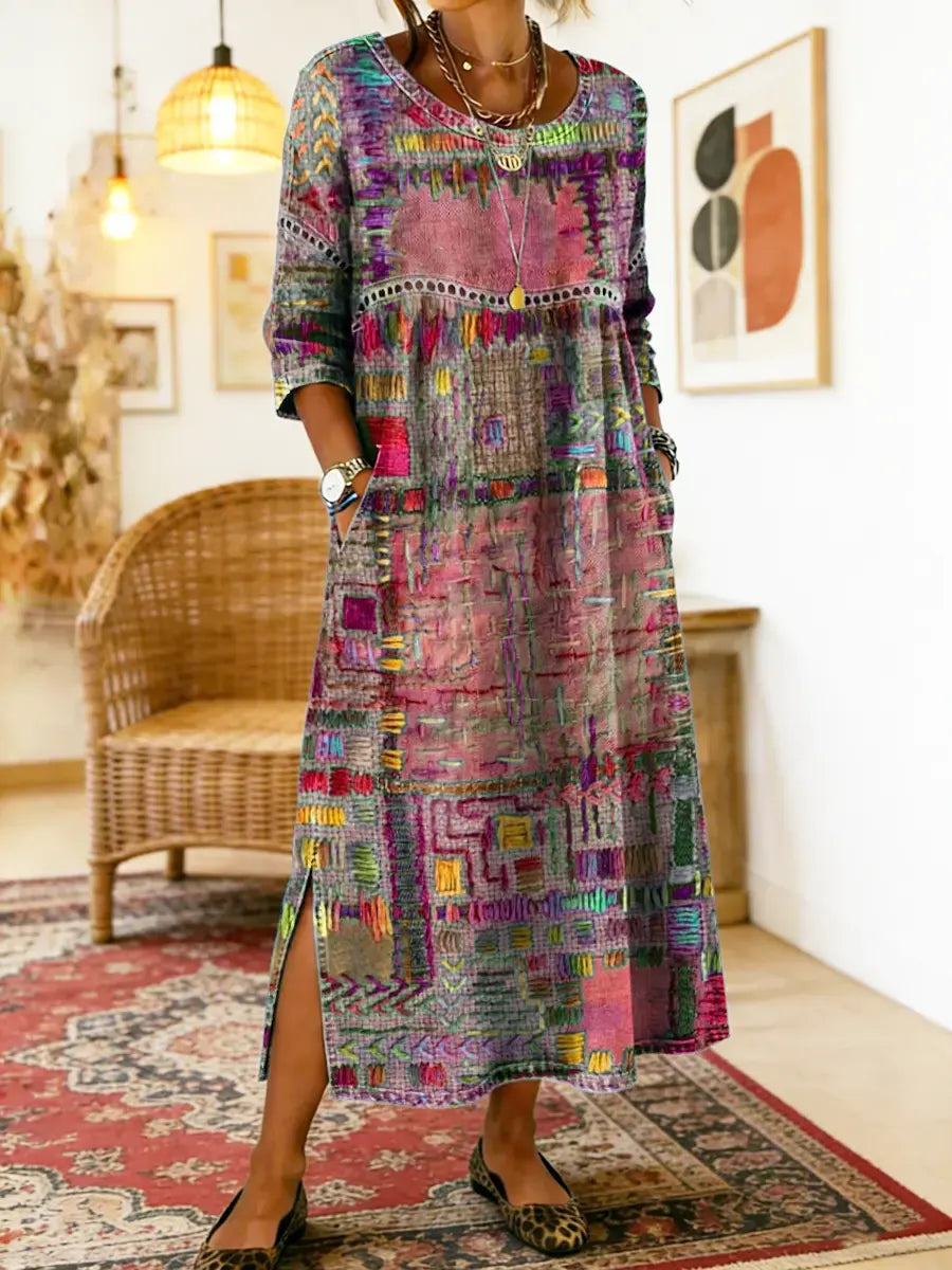 Manuela Vestito Denim con Patchwork Etnico