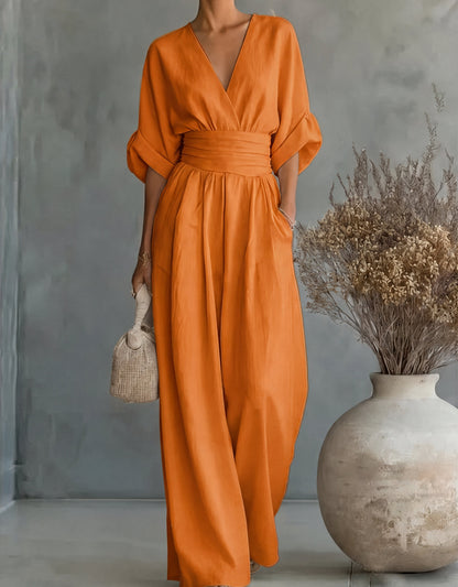 Daniela - Mono elegante con scollatura a V e gamba larga