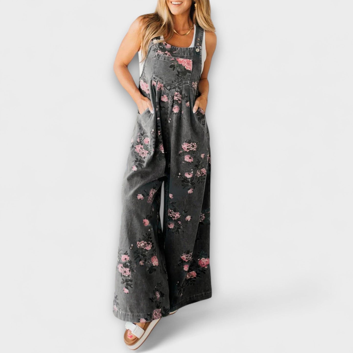 Bethany - Salopette in Denim con Motivo Floreale