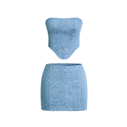 Lauren | Ensemble en Denim Deux Pièces Pailleté et Scintillant pour Femmes