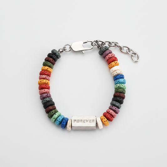 Natural Lava Flat Round Beads Bracelet - Fundo Cinza Claro