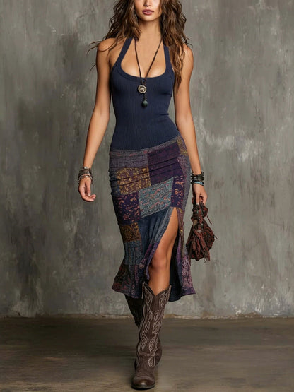 Selena | Abito Boho Patchwork con Spalline
