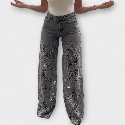 Virelle – Jeans con trasparenza floreale e gamba ampia