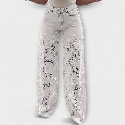 Virelle – Jeans con trasparenza floreale e gamba ampia