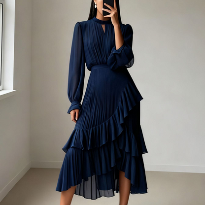Valentina | Abito Midi Plissettato con Volant Eleganti