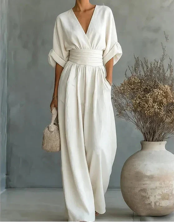 Daniela - Mono elegante con scollatura a V e gamba larga